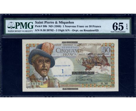 Saint Pierre & Miquelon, P 30b, Caisse Centrale de la France d'Outre-Mer, Saint-Pierre-et-Miquelon,1 Nouveau Franc on 50 Fran