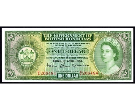 British Honduras, P 28b, Linzmayer B127a, The Government of British Honduras, 1 Dollar, 1 April 1964. Coat of arms British Ho