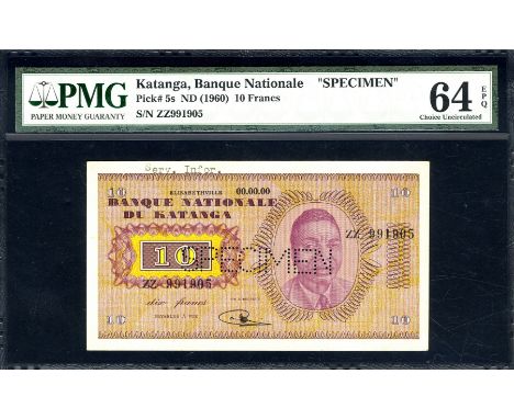 Katanga, P 5s - 10s, Linzmayer B203s - 208s, Banque Nationale du Katanga. Lot containing 10, 20, 50, 100, 500 and 1000 Francs