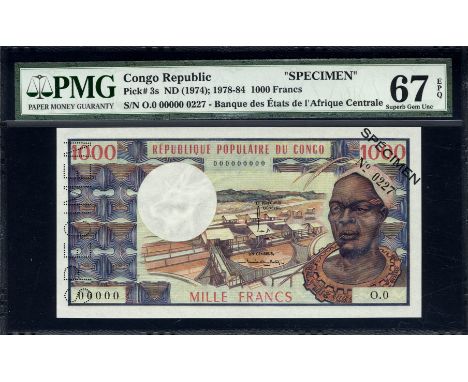 Congo Republic, P 3s, Linzmayer B202as, Banque des États de l’Afrique Centrale, 1000 Francs, (1974), SPECIMEN. Industrial pla