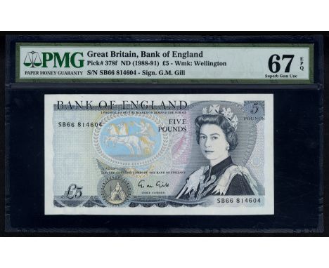 Great Britain, P 378f, Bank of England, 5 Pounds, (1988-91). Seated Britannia at lower left, portrait of Queen Elizabeth II a