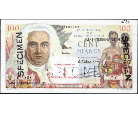 Saint Pierre & Miquelon, P 32s, Caisse Centrale de la France d'Outre Mer, Saint-Pierre-Et_Miquelon, 2 Nouveaux Francs on 100 