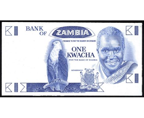 Zambia, P 23p, Linzmayer B124, Bank of Zambia, 1 Kwacha, (1980-88), FRONT PROOF. Fish eagle at center, coat of arms of Zambia