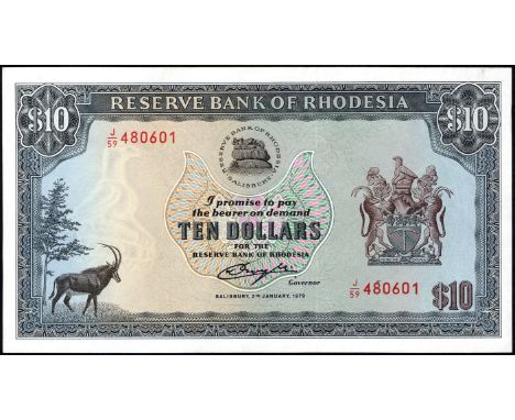Rhodesia, P 41a, Linzmayer B110k, Reserve Bank of Rhodesia. Lot containing 5x 10 Dollars, 2 January 1979. Sable antelope; tre