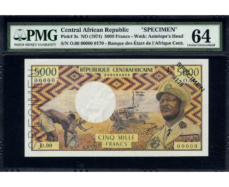 Central African Republic, P 3s, Linzmayer B103as, Banque des États de L'Afrique Centrale, 5,000 Francs, (1974), SPECIMEN. Fie