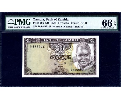Zambia, P 19a, Linzmayer B119a, Bank of Zambia 1 Kwacha (1976). Coat of arms; President Kenneth Kaunda on front. Signature Lu