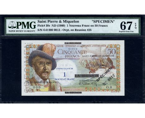 Saint Pierre & Miquelon, P 30as, Caisse Centrale de la France d'Outre-Mer, Saint-Pierre-et-Miquelon, 1 Nouveau Franc on 50 Fr