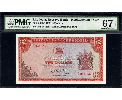 Rhodesia, P 39br, Linzmayer B108qr, Reserve Bank of Rhodesia, 2 Dollars, 24 May 1979, REPLACEMENT. Flowers; leaves; bank logo