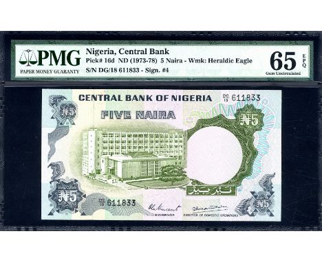 Nigeria, P 16d, Linzmayer B215d, Central Bank of Nigeria, 5 Naira, (1973). Central Bank of Nigeria building in Lagos on front