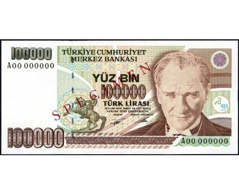 Turkey, P 205s, Linzmayer B283bs, Central Bank of Turkey, 100,000 Türk Lirası, L.1970, SPECIMEN. Portrait of Atatürk at right