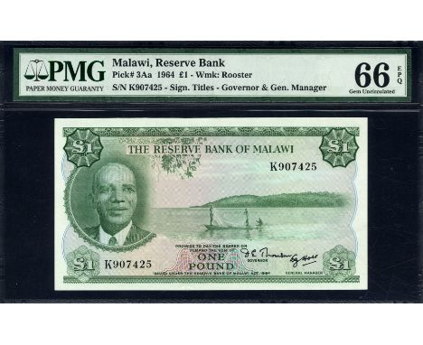 Malawi, P 3Aa, Linzmayer B103b, The Reserve Bank of Malawi, 1 Pound, L.1964. President Hastings Banda; three men with fishing
