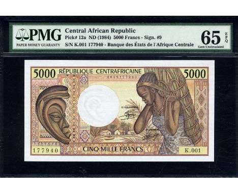 Central African Republic, P 12a, Linzmayer B108a, Banque des États de L'Afrique Centrale, 5,000 Francs, (1984). Carved wooden