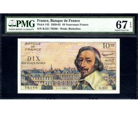 France, P 142, Fayette 57.20, Banque de France, 10 Nouveaux Francs, 5 July 1962. Palais Royal; Armand du Plessis, Cardinal Ri