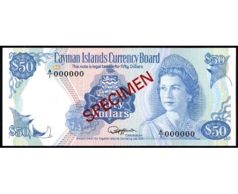Cayman Islands, P 10s, Linzmayer B110as, 50 Dollars, Cayman Islands Currency Board, L.1974, SPECIMEN. Coat of arms of Cayman 
