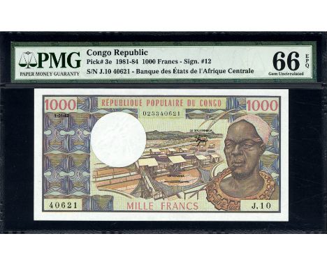 Congo Republic, P 3e, Linzmayer B202e, Banque des États de l’Afrique Centrale, 1000 Francs, 1 January 1983. Industrial plant 