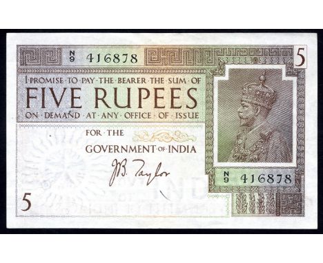 India, P 4b, Jhunjhunwalla/Razack 3.4.2, Reserve Bank of India, 5 Rupees, ND. Portrait of King George V at right top on front
