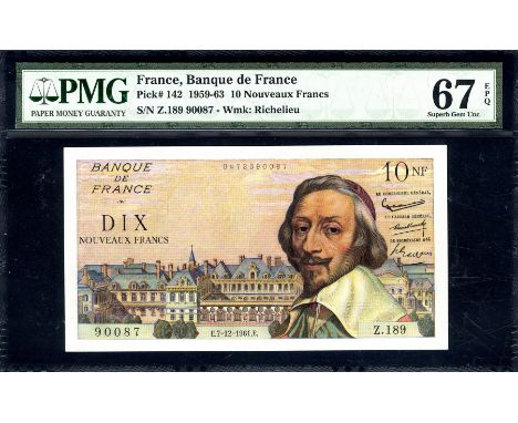 France, P 142, Fayette 57.16, Banque de France, 10 Nouveaux Francs, 7 December 1961. Palais Royal; Armand du Plessis, Cardina