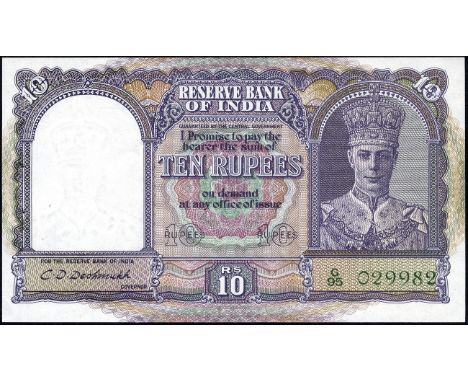 India, P 24, Jhunjhunwalla/Razack 4.6.1, Reserve Bank of India, 10 Rupees, (1943). Portrait of George VI on front. Signature 