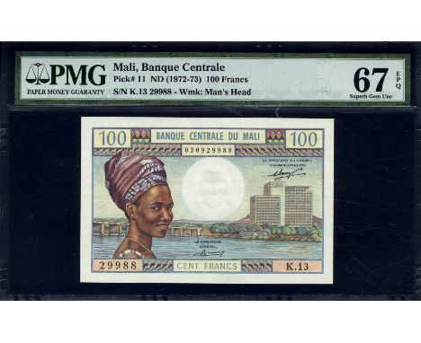 Mali, P 11, Linzmayer B201a, Banque Centrale du Mali, 100 Francs, (1972). Tuareg woman; bridge; Niger River; Hotel de l’Amiti