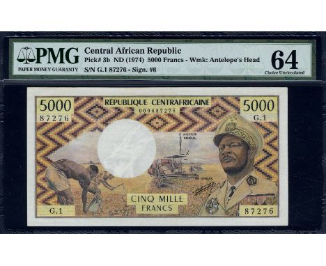 Central African Republic, P 3b, Linzmayer B103b, Banque des États de L'Afrique Centrale, 5000 Francs, (1974). Field workers w
