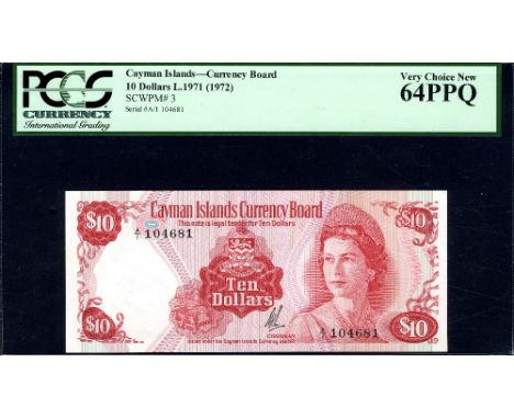 Cayman Islands, P 3, Linzmayer B103a, 10 Dollars, Cayman Islands Currency Board, L.1971 (1972). Coat of arms of the Cayman Is