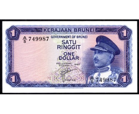 Brunei , P 1, Linzmayer B101a, Government of Brunei, 5 Ringgit, 1967. Portrait of Sultan Omar Ali Saifuddin III at right on f