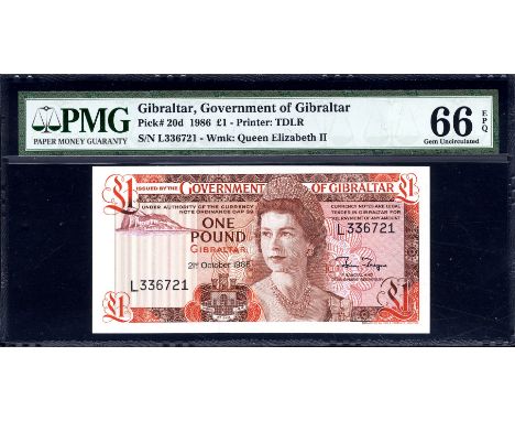 Gibraltar, P 20d, Linzmayer B118d, Government of Gibraltar, 1 Pound, 21 October 1986. Rock of Gibraltar; coat of arms of cast