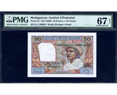Madagascar, P 61, Linzmayer B111a, Leclerc/Kolsky 843, Institut D'Émission Malgache, 50 Francs = 10 Ariary, (1969). Woman wit