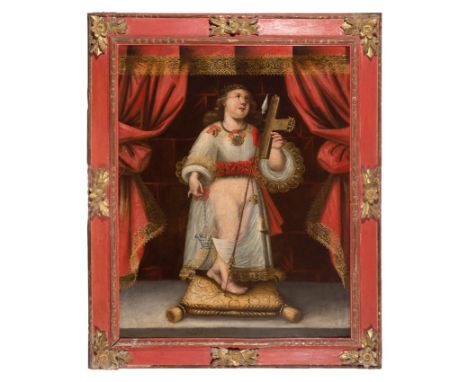 Josefa de Óbidos Circle (Seville, 1630 - Óbidos, Portugal, 1684) "Christ Child with the Instruments of the Passion" Oil on ca