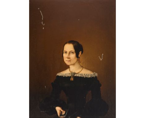 Colonial School. Mexico. 19th century."Portrait of a Lady" Oil on tin. 43 x 31,5 cm.