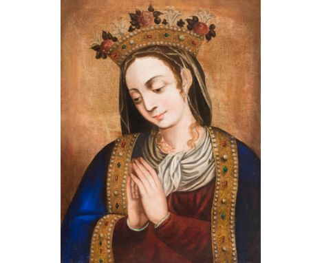 Colonial School. Peru. 16th – 17th century. Bernardo Bitti workshop (Camerino, Italy, 1548 - Lima, Peru, 1610) "Virgin Mary" 