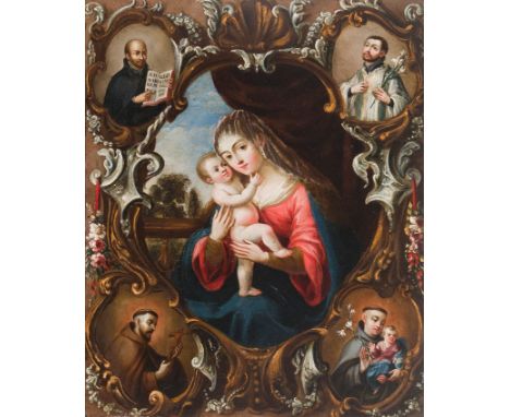 Attributed to José de Ibarra (Guadalajara, 1685 - Mexico City,1756)"The Madonna of Passau" Oil on copper. 28 x 22,5 cm. The p