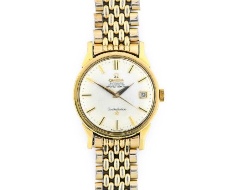 Omega: A Gold Plated Automatic Calendar Centre Seconds Wristwatch, signed Omega, Chronometer Officially Certified, model: Con
