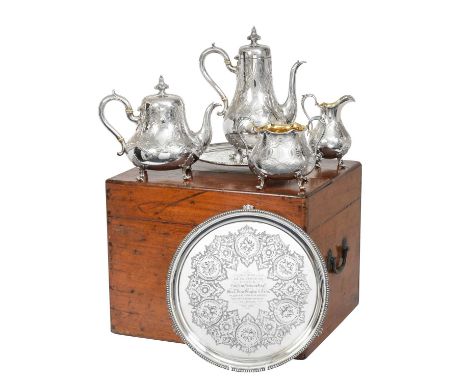 A Four-Piece Victorian Silver Tea and Coffee-Service With Two Salvers En Suite,  The Tea and Coffee-Service by Daniel and Cha