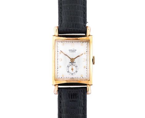 Gruen: A 10 Carat Gold Filled Curved Wristwatch, signed Gruen, Curvex, Precision, circa 1945, curved manual wound lever movem