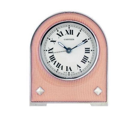Cartier: An Enamel and Stainless Steel Alarm Desk Timepiece, signed Cartier, ref: 2746, circa 2005, quartz battery movement, 
