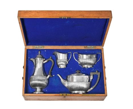 A Four-Piece Edward VII Silver Tea-Service,  by Richard Martin and Ebenezer Hall, Sheffield, 1903 each piece oval and with fl