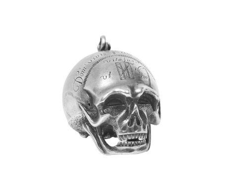 A Continental Silver Watch-Case,  Apparently Unmarked, Perhaps Augsburg, Germany, Circa 1650 in the form of a human skull, wi