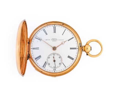 French: An 18 Carat Gold Duplex Full Hunter Pocket Watch, signed French, Royal Exchange, London, 1855, single chain fusee dup