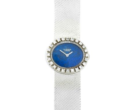 Benson: A Lady's 14 Carat White Gold Diamond Set Wristwatch, retailed by J.W.Benson, 1973, manual wound lever movement, faux 