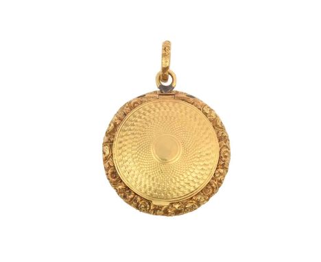 A George IV Gold Vinaigrette,  Apparently Unmarked, Circa 1830 circular and with engine-turning within foliage borders, the h