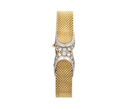 A Lady's 14 Carat Gold Diamond Set Concealed Dial Wristwatch, 1960's, manual wound lever movement signed Charmex Watch Co, si