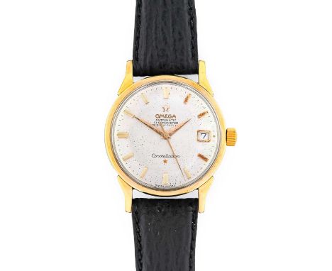 Omega: A Steel and Gold Capped Automatic Calendar Centre Seconds Wristwatch, signed Omega, Chronometer Officially Certified, 