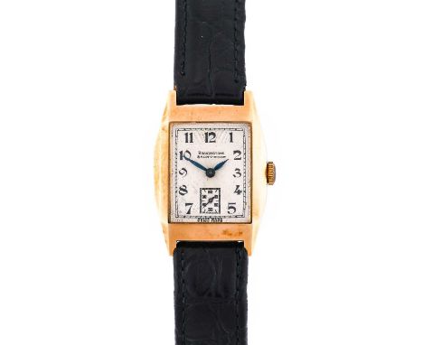 An Art Deco 9ct Gold Wristwatch, retailed by Bravingtons, 1939, lever movement, engine turned dial with Arabic numerals, subs