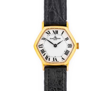 Baume &amp; Mercier: A Lady's 18 Carat Gold Hexagonal Shaped Wristwatch, signed Baume &amp; Mercier, Geneve, circa 1990, manu