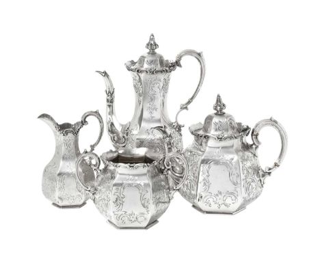 A Four-Piece Victorian Silver Tea and Coffee-Service,  by Charles Reily and George Storer, London, The Coffee-Pot 1846, The O