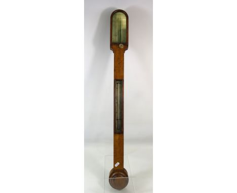 Antique Negretti and Zambia oak case stick barometer/thermometer. 89cm long.