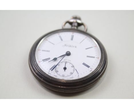 SELKIRK STERLING SILVER Men's Vintage Open Face POCKET WATCH Hand-Wind WORKING - Tested For Time Inc. White Enamel Dial, Blac