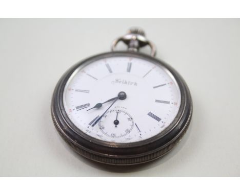 SELKIRK STERLING SILVER Men's Vintage Open Face POCKET WATCH Hand-Wind WORKING - Tested For Time Inc. White Enamel Dial, Blac