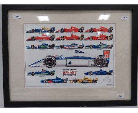 Framed and mounted under glass limited edition print (38/250) History of Jean Alesi cars.